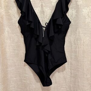 Elegant Black Ruffled One Piece Swimsuit